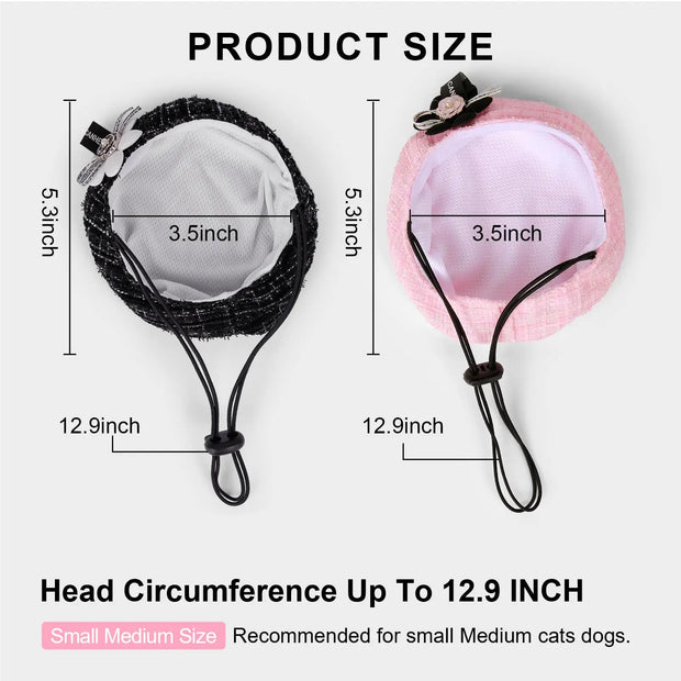 Measurement chart showing dimensions of Elegant Cat Costume Set covering with a black and pink design.