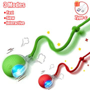 green and red Rechargeable pet Toy Ball with Mode and Obstacle Avoidance parts and USB cable on a white background