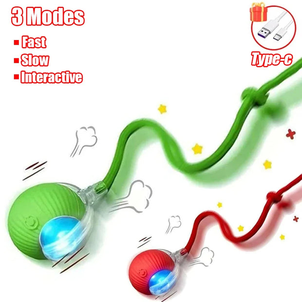 green and red Rechargeable pet Toy Ball with Mode and Obstacle Avoidance parts and USB cable on a white background