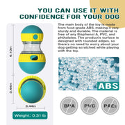 Interactive Treat Dispensing Dog Toy  with measurements and material information on a white background