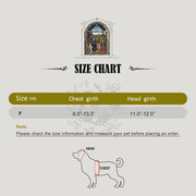 Size chart for Nun Pet Costume with measurements for chest girth and head girth on a gray background.