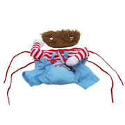 Killer Doll Pet Costume, striped body, and brown head on a white background