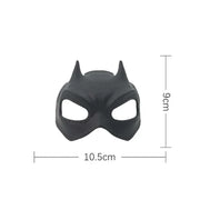 Black Pet Avengers Mask Set with measurements on a white background