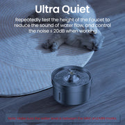 ROJECO 304 Stainless Steel Smart Pet Water Fountain with a cat in the background on a wooden floor