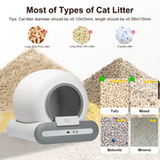 Cat litter types with a litter DOEL Upgraded Smart Cat Litter Box on a white background