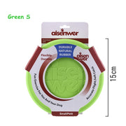 Green and white Aisenwer Durable Rubber Dog Frisbee on a white background